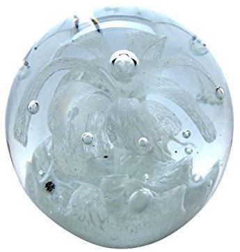 Traumkugel 114 weiße Blume über weißem Grund ca. 9,5cm - Glaskugel, Briefbeschwerer
