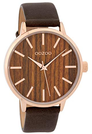 Oozoo Damenuhr mit Lederband Serie Wood 42 MM Holz/Dunkelbraun C9253