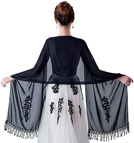 YAOMEI Damen Schals Chiffon Stickerei Halstücher Stola Umschlagtücher Umschlagtücher Halstuch Hochzeiten Braut Bridemaids Abendgarderobe (Einheitsgröße: 86,6 * 19,7 Zoll (220 cm * 50 cm), Marine)