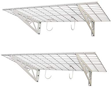 MonsterRax | Garage Wall Shelf Two-Pack White or Hammertone | Three Size Options | Includes Bike Hooks | 500lb Weight Capacity (White, 18x48 or !8x96)