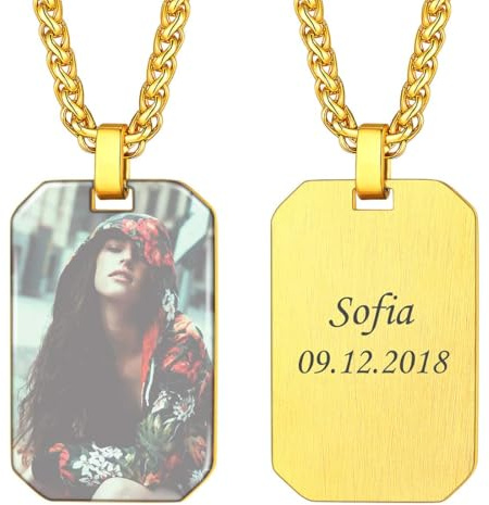 U7 Foto Kette für Männer Frauen personalisiert Erkennungsmarke/Herz/Runde Anhänger Halskette mit Namen Texte Gravur Schmuck 925 Silber/18k vergoldet/Edelstahl einzigartiges Souvenir Geschenk