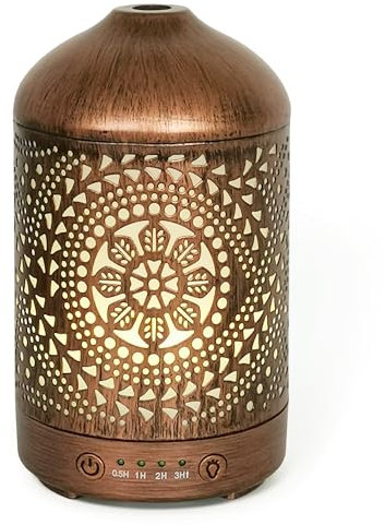 Earnest Living Aroma-Diffuser ätherische Öle, Raum-Luftbefeuchter Schlafzimmer mit Timer-Funktion, Lufterfrischer Wohnung mit 7 Licht-Modi, Duftöl Diffuser elektrisch aus Metall, 100ml