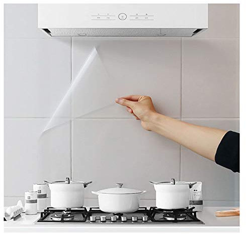 4Pcs Oil Proof Wall Stickers Wallpaper Kitchen Backsplash Wall Protector Transparent Waterproof Heat Resistant Self-Adhesive Sticker for Kitchen Dining Room Wood Countertop
