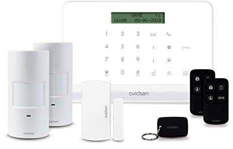 Avidsen HomeSecure Allarme Connesso WIFI / GSM senza Fili - 2 Rilevatori di Movimento, 1 Rilevatore per Porte e Finestre, Telecomandi e Badge RFID, Compatibile Alexa e Google Home