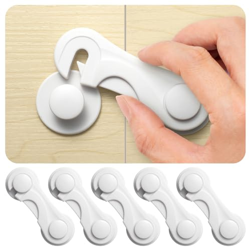 Inaya Child Proof Locks for Cabinet Doors, Pantry, Closet, Wardrobe, Cupboard, Drawers - 3M No Drilling Safety Cabinets and Baby Proofing Lock, White, 6 Count (Pack of 1)