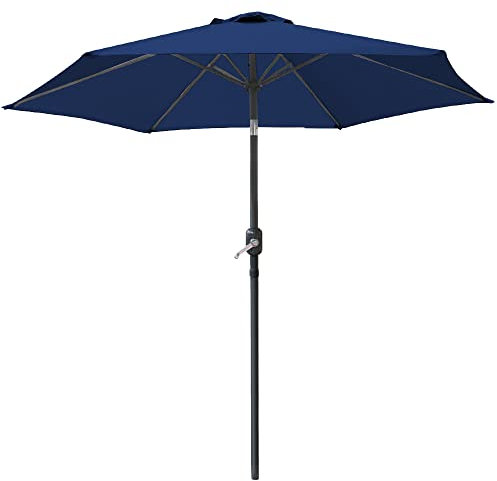 Green Bay 2.5M 2.7M 3M Round Aluminium Garden Parasol Sun Shade Patio Outdoor Umbrella Canopy Crank Tilt Mechanism (2.5M, Blue)