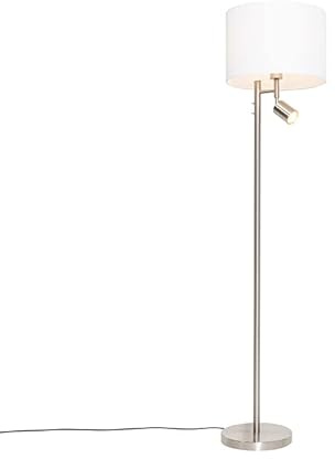 Qazqa Modern Lampe mit Lesearm - Jelena - Silber Farbe, Rund, max. 40W, Geeignet für LED, 2-flammig, 150cm, Ideal als Flur, Küche lampe, Schlafzimmerlampe und Wohnzimmerlampe