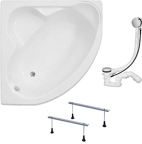 KOLMAN Badewanne STANDARD Eckbadewanne 130x130 ohne Verkleidung, Ablaufgarnitur und Füßen Komplettset 3in1 Premium Original Acryl Wanne Siphon