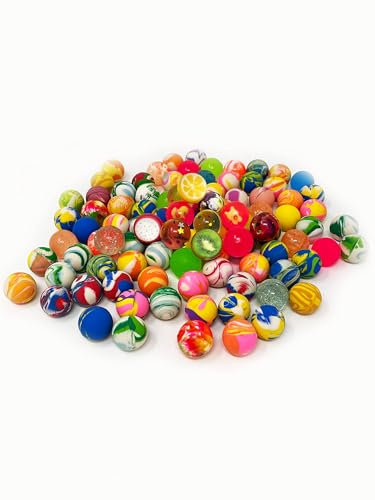 Tise Süsswaren 100 Bunte mini Flummis (18mm) - Neon, Glitzer, Marmoriert, Figuren, Sterne UVM. für Kindergeburtstag/Wurfmaterial/Party/Mitbringsel