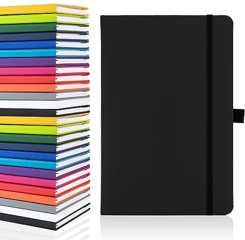 Notes London Plain Page A5 Notebook, White Unlined Blank Pages, Pen Loop, Ribbon and Paper Pocket, Medium Hardback, Note, Eco Sustainable sourced Paper (Black)