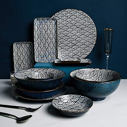 Servizio da tavola, Servizio da tavola in Ceramica, Stile Giapponese retrò 29 Pezzi Servizio da tavola in Porcellana/Set di Piatti e Ciotole con Motivo a Increspatura dell'Acqua
