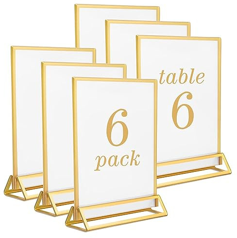Niciksty Acryl Thekenaufsteller A5, Mit goldfarbenem Rand, 6 Stück | Klarer Acryl-Werbeaufsteller mit goldfarbenem Rand. Doppelseitiges Display. Ideal für Gastronomie & Events.