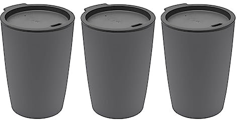 Magu 3er Set Natur-Design Trinkbecher Coffee to Go Anthrazit ca. 310 ml aus einem Polymer aus natürlichen Materialien Mehrwegbecher Kaffeebecher