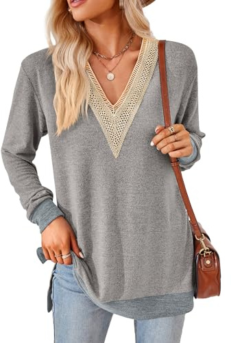 iChunhua Thin Jumpers for Women UK Autumn Ladies Long Sleeve Tops Size 18 Light Grey 2XL