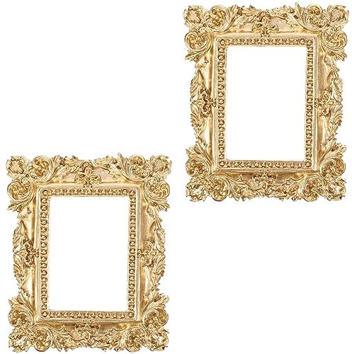 HOMSFOU 2 Stück Vintage Harz Bilderrahmen Gold Retro Fotorahmen Antik Collage Rahmen Mini Rechteck Rahmen Für Schmuck Display Barock