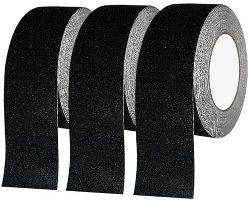 JinPhon 3 rollos de cinta adhesiva antideslizante negra con autoadhesivo, 5 cm x 10 m