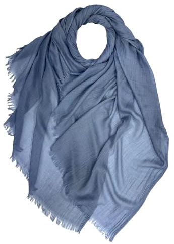 OgLuxe Modal Blend Scarf – Plain Frayed Ends Cotton Modal Soft Neck Arm Shawl Lightweight Wrap Holiday Accessory Steelblue