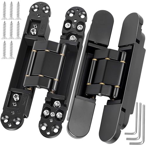 Hawaminent Verbesserte unsichtbare Türscharniere, 2 Stück, schwarz, 17,8 cm, 3-fach verstellbar, 180° schwenkbar, verdeckte Scharniere, robuste Zinklegierung