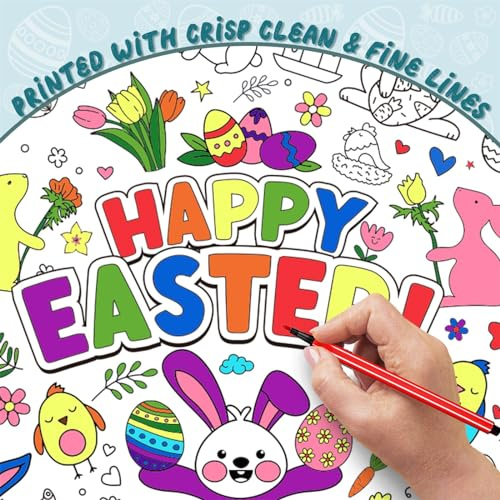 iZoeL Ostern Ausmaltischdecke Papier +12 Farbstifte, Papier Ostertischdecke Ausmalen Papiertischdecke Ostern Basteln Kinder, Osterngeschenke für Kinder Jungen Mädchen