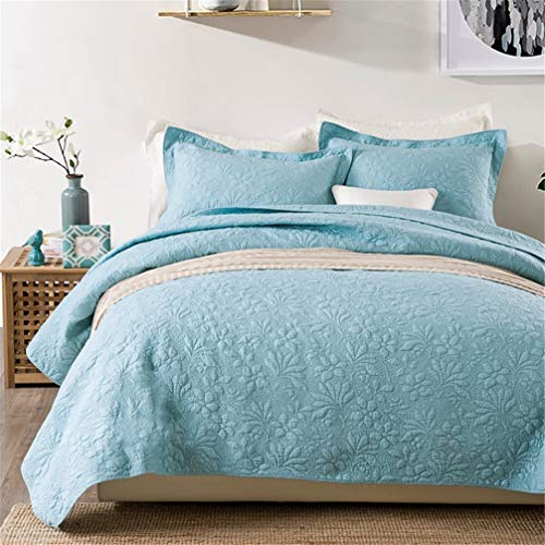 3-teilige Tagesdecken für King-Size-Betten, weiß, 100% Baumwolle, bestickte Blumen, leichte Tagesdecke, Doppelüberwürfe, Bettdecke mit 2 Kissenbezügen, Beige, Queen Little (Blue King)