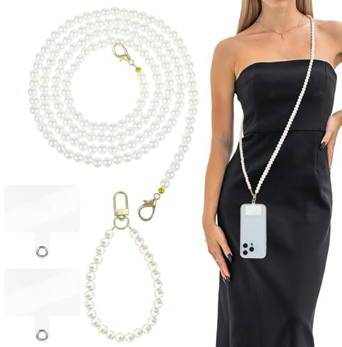 AOZUO 2 Pièces Universelle en Perles pour téléphone Portable, cordon telephone portable chaine telephone portable pendentifs pour téléphones portables Cordon tour de cou Avec 2 coussinets de maintien
