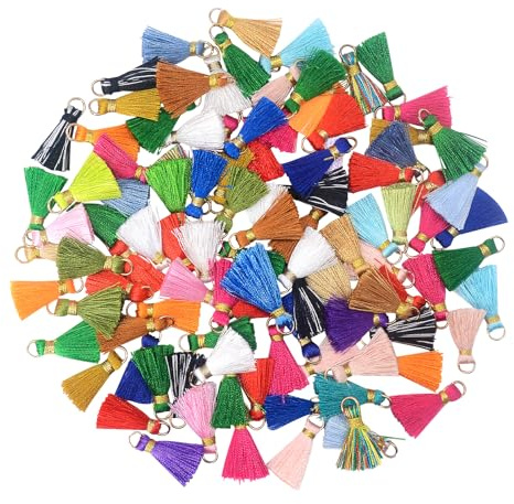 Mini Quasten Basteln Anhänger Deko: 100 Stück Klein Charms Set für DIY Armband Kett Frau Ohrring Schmuck Schlüssel Band Tasch Schlüsselanhänger Personalisiert Geschenk Karte Zubehör (Mischfarbe)