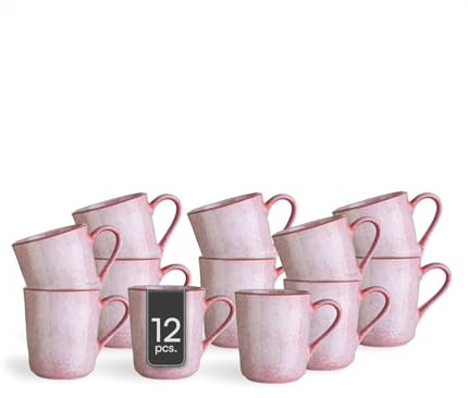 Home4You Kaffeetassen 12er Set - Steingut - Rosa - 355 ml - Kaffeebecher Teetassen