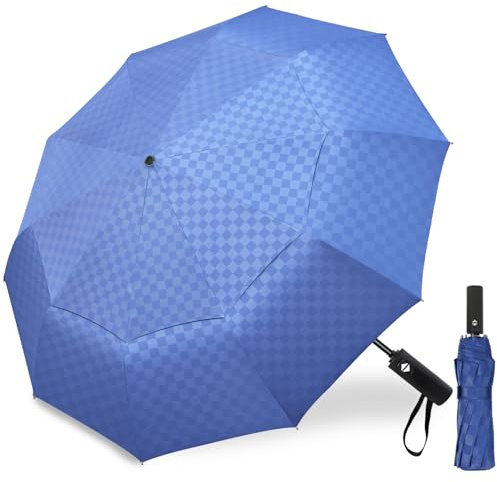 Satol Grande ombrello da golf antivento da 137 cm, con 10 costole, apertura e chiusura automatica, doppia cupola, ventilato, portatile, pieghevole, protezione UV, sole e pioggia, ombrello compatto per