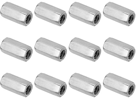 PATIKIL Tuercas de Acoplamiento Hexagonales de Acero Inoxidable 304, M6 x 1, 12Pcs 20mm/0.8 Largo, Roscada Completa Gruesa, Conector de Sujeción, Tono Plateado