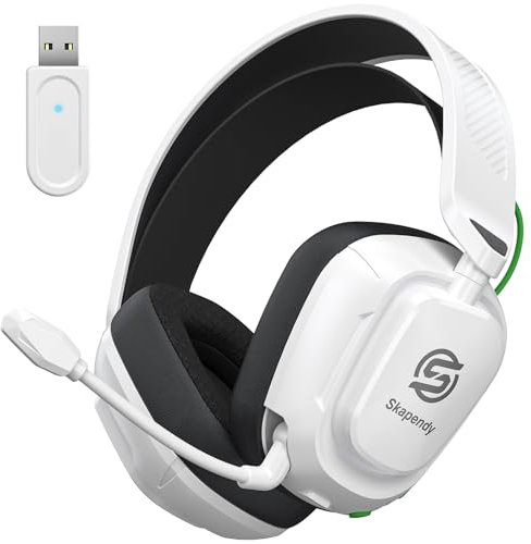 Skapendy VK84 Casque Gaming sans Fil avec Mic, 2.4GHz Casque Bluetooth Annulant Le Aruit, Casque de Jeu avec Oreillettes relevables pour Ps4, Ps5, PC, Switch, Mac, Batterie de 50h, Noir Blanc