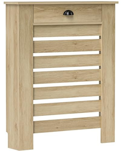 HOMCOM Cubre Radiadores con Cajón, Cubreradiador de MDF, Cubierta para Radiador, Diseño Moderno de Listones, para Salón, Dormitorio, 78x19x95,5 cm, Roble