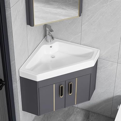 Waschbeckenschränke für Badezimmer, Eckwaschbecken zur Wandmontage, schwebendes Keramikwaschbecken, Waschstationswanne mit Aufbewahrungsbehälter, Material aus platzsparendem Aluminium, für Waschküche,