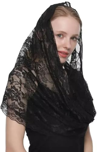 XBOKA Elegante Spitze Mantilla Schleier katholisches Kopftuch Brautschleier Kopftuch Vintage Blumenschleier Hochzeitszubehör