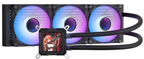 darkFlash DV360S All-in-one Liquid CPU Cooler, 3.2” LCD Screen with 320 * 320 Resolution, ARGB Sync, PWM Fans 360mm Radiator, CPU PC Aio Cooler Compatible with Intel 1851/1700, AMD AM4/AM5 (Black)