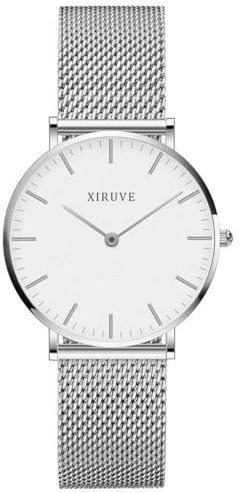 XIRUVE Ultradünne 6.5mm Minimalistische Ruhig Wasserdicht Damen Analog Quarz Armbanduhr mit Edelstahlarmband Mesh