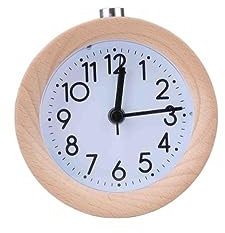 Huangj-0527 Silencieux Horloge en Bois Snooze Chevet Enfants Alarme Aiguille Circulaire rétro-éclairage Horloge de Bureau Silencieux Bois Pas de tic-tac sans Tic-Tac(KSW150-OW-BE)