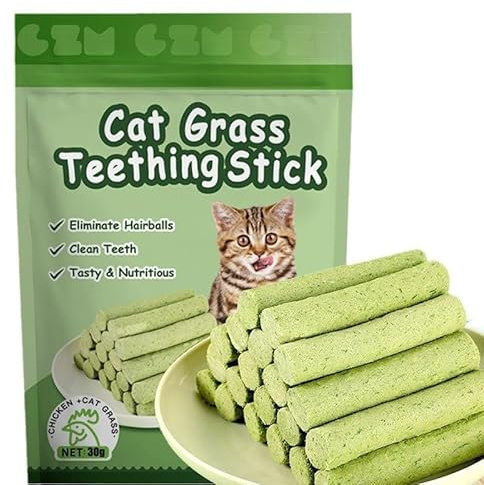 12 Stück Katzengras Snack, Cat Grass Teething Stick, Katzengras Sticks Gefriergetrocknet Snacks für Katzen, Katzenminze, Beißstab aus katzengras, für die Zahnpflege und Haarknäuel Entfernen (12pc)