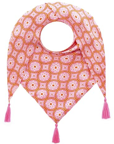 Zwillingsherz Dreieckstuch mit Tasseln, Geometrisches Blumenmuster, Rosa-Orange