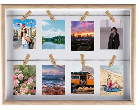 BDHYYM 42 x 32 cm, marco de fotos con 8 pinzas, para colgar en la pared, marco de fotos, collage, se utiliza para fotos y pinzas para crear fotos creativas