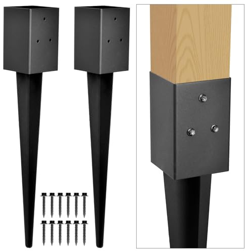Heavy Duty Metal Fence Post Anchor Ground Spike 31.5''x4''x4'' for Fence, Mailbox, Bird Feeder, Decking, Banner, ... with The Black Powder Coating Cover on The Surface (Set 2)