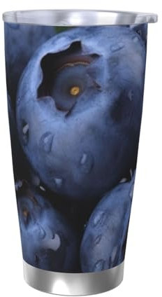 GTKSYNVE Blueberry Gobelet isotherme sous vide en acier inoxydable avec couvercle anti-fuite et paille, 591 ml, tasse à café de voyage réutilisable pour extérieur