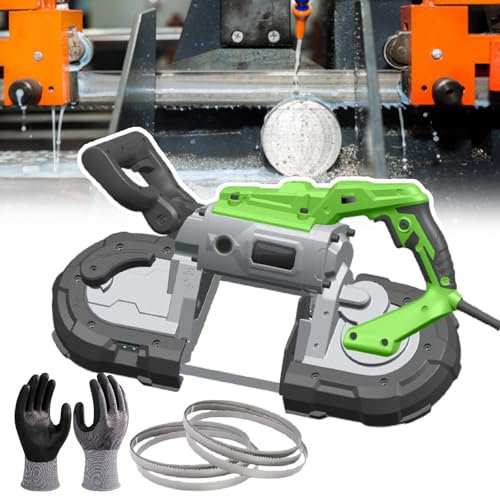 Scie à ruban portable à coupe profonde pour métal et bois, angle réglable de 0 à 45°, design pliable avec plusieurs lames de scie et gants, idéale pour couper le cuivre, l'aluminium, l'acier et les