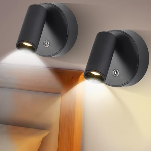2pcs Applique Liseuse À Commande Tactile, Led Lampe De Lecture, Lampe Murale Sans Fil Rechargeable Usb, Applique Murale Led, Tactile Gradation, 3 Modes De Couleur Pour Chambre Salon Lecture(Noir)