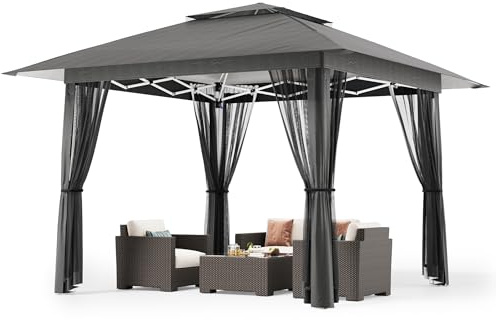 Bealife Cenador para Jardín 4x4m，Carpa Plegable Gazebo con Altura Ajustable y Laterales de Malla, Protección UV, Incluye Bolsa con Ruedas, Ideal para Camping, Fiestas, Exterior
