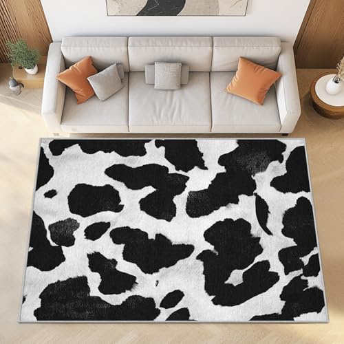 Generisch Kuhfell Fußmatte Innen 60x90cm, Rindslederimitat Waschbar Eingangsteppich, rutschfest, Schwarz Weiß Tierdruck Kurzflor Teppiche Klein Türmatte für Innen Eingang, Flur, Küche, Schlafzimmer