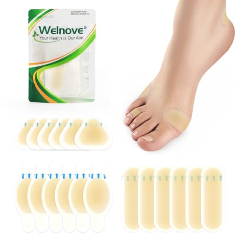 Welnove 18 cerotti a bolle per piedi idrocolloidali invisibili, per vesciche, trattamento dei piedi, bende idrorepellenti