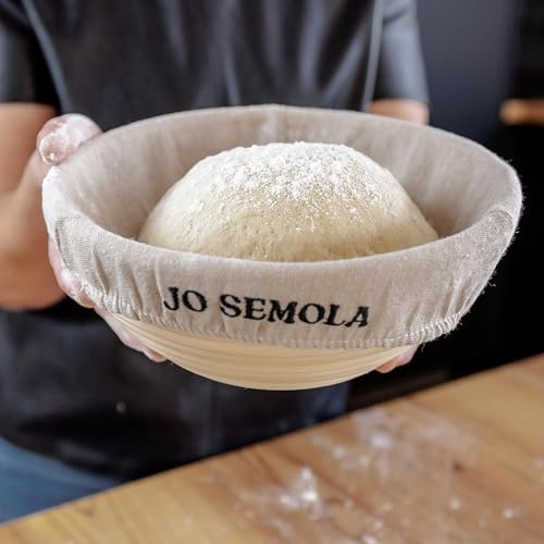 Jo Semola Gärkörnchen 23cm rund mit Leineneinsatz - Klassiche Größe füt 750g-1kg Brote - Brot-Gärkorb für Sauerteig und Hefeteig - Naturmaterial für gleichmäßige Teigruhe