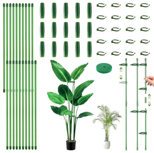 LangRay Pflanzenstütze, 20 Stück Pflanzstäbe 30cm mit 20 Verstellbare Pflanzenclips, 15 Verlängerungsrohren und 1 Pflanzenbinder, Tomatenstäbe, Rankhilfe Zimmerpflanzen für Monstera Gemüse Blumen