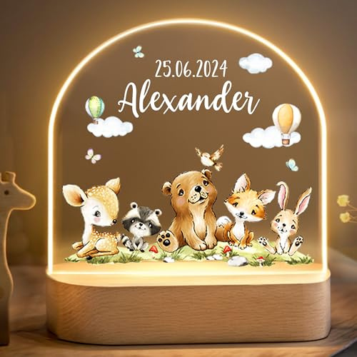 Little Deco Personalisiertes Nachtlicht für Babys - Waldtiere | Geschenk zur Geburt Junge - Personalisiertes Babygeschenk Geschenk zur Taufe - Kinderzimmer Deko