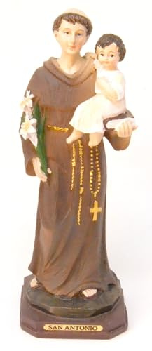 Genérico Statua religiosa Sant'Antonio, statua decorativa in resina marrone con base, 13 cm, artigianato devozionale per la casa